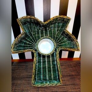 Vintage Y2K Large Palm Tree Shaped Basket For Chips & Dip Party Luau Tiki Vibe